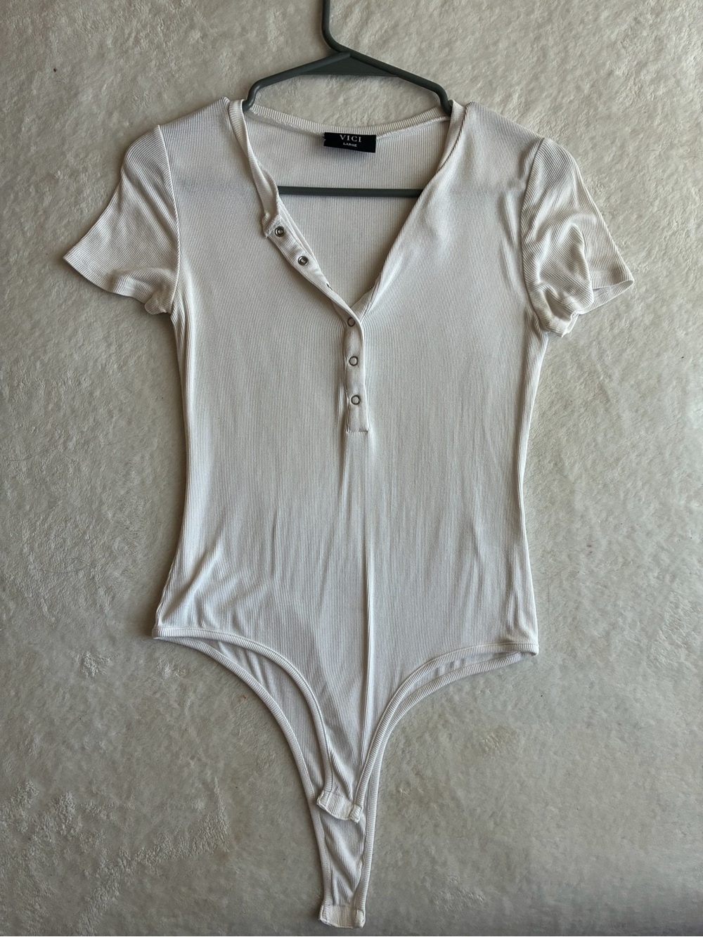 VICI Ivory Henley Short Sleeve Ribbed Bodysuit